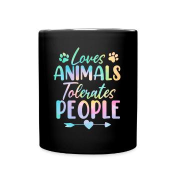 Liebt Tiere Toleriert Menschen Batik Tier - Tasse einfarbig - Schwarz - Vorne