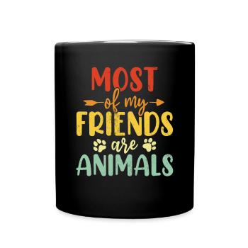 Die meisten meiner Freunde sind Tiere Retro Tierheim - Tasse einfarbig - Schwarz - Vorne