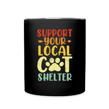Support Your Local Cat Shelter Retro Kitty Foster - Full Colour Mug - black - Front