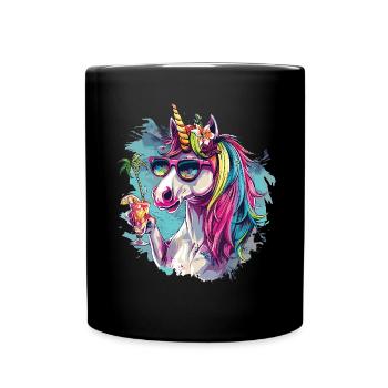 Buntes Erfrischendes Cocktail Einhorn - Tasse einfarbig - Schwarz - Vorne