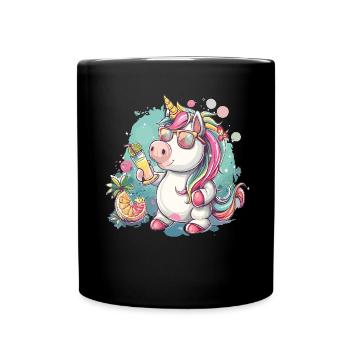 Buntes Erfrischendes Cocktail Einhorn - Tasse einfarbig - Schwarz - Vorne