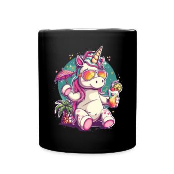 Buntes Erfrischendes Cocktail Einhorn - Tasse einfarbig - Schwarz - Vorne