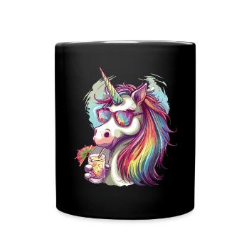 Buntes Erfrischendes Cocktail Einhorn - Tasse einfarbig - Schwarz - Vorne