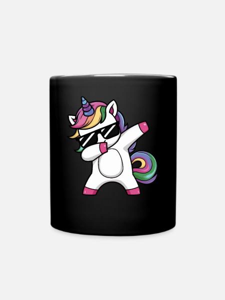 Kawaii Einhorn Dab mit Sonnenbrille - Tasse einfarbig - Schwarz