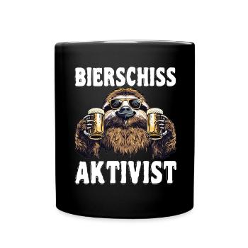 "Bierschiss Aktivist" - Faultier Bier - Tasse einfarbig - Schwarz - Vorne