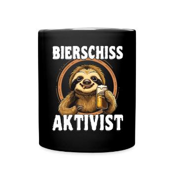 "Bierschiss Aktivist" - Faultier Bier - Tasse einfarbig - Schwarz - Vorne