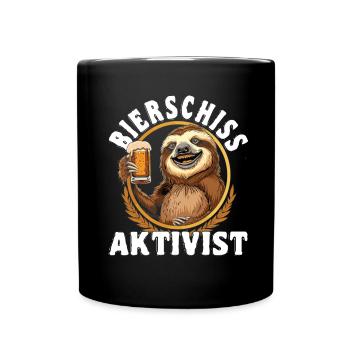 "Bierschiss Aktivist" - Faultier Bier - Tasse einfarbig - Schwarz - Vorne