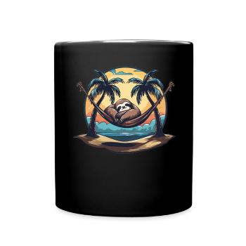 Sloth Hammock, Beach, Chill - Full Colour Mug - black - Front