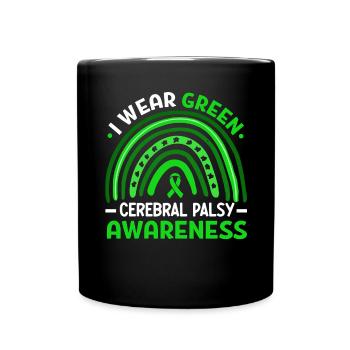 I Wear Green Ribbon Brain Damage Cerebral Palsy - Full Colour Mug - black - Front