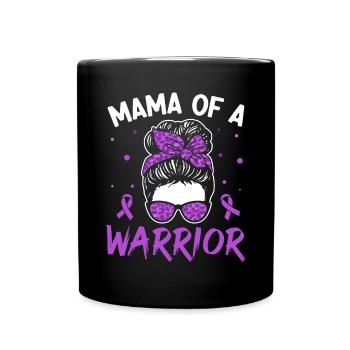 Mama Of A Warrior Lila Band Unordentliches Brötchen - Tasse einfarbig - Schwarz - Vorne