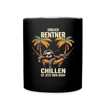 "Finally Pensioner" Chilling Sloth - Full Colour Mug - black - Front
