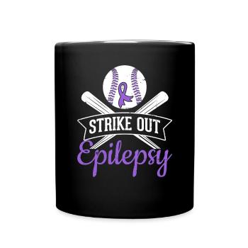 Strike Out Epilepsie Lila Band Lustiger Baseball - Tasse einfarbig - Schwarz - Vorne
