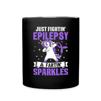 Furzen Funkelt Lustige Epilepsie Lila Band - Tasse einfarbig - Schwarz - Vorne