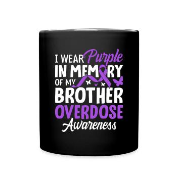 Ich trage Lila in Erinnerung an die Überdosis meines Bruders - Tasse einfarbig - Schwarz - Vorne