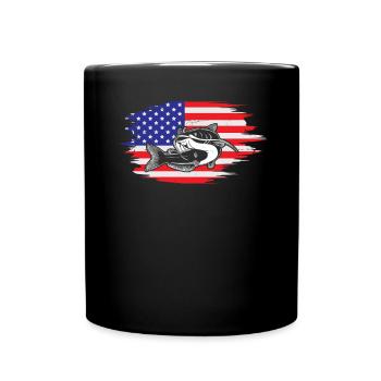 Lustiges Angeln USA Flagge Angler Wels Angeln - Tasse einfarbig - Schwarz - Vorne