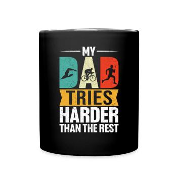 Mein Vater Versucht Härter Lustiger Triathlon Vater Retro - Tasse einfarbig - Schwarz - Vorne