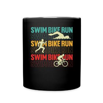 natation vélo course drôle triathlète rétro triathlon - Mug uni - noir - Devant
