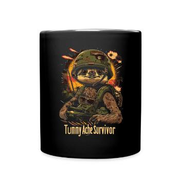 Lustiges Faultier Meme Bauchschmerzen - Tasse einfarbig - Schwarz - Vorne