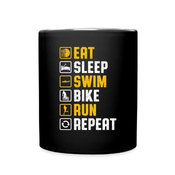 Manger Dormir Nager Vélo Courir Répéter Triathlon drôle - Mug uni - noir - Devant