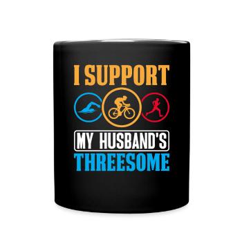 I Support My Husbands Threesome Retro Funny - Full Colour Mug - black - Front