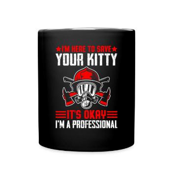 Ich bin hier, um deine Katze Feuerwehrmann lustig zu retten - Tasse einfarbig - Schwarz - Vorne