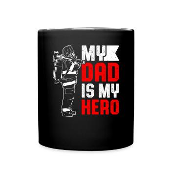 Mein Vater ist mein Held Rote Linie bei der Feuerwehr - Tasse einfarbig - Schwarz - Vorne