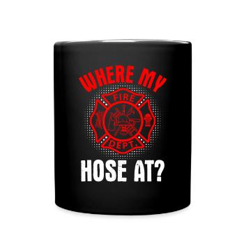 Wo Mein Schlauch an der lustigen Feuerwehr-Roten Linie - Tasse einfarbig - Schwarz - Vorne