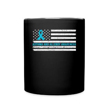 Sensibilisation à l’asthme et aux allergies Drapeau des États-Unis Ruban gris - Mug uni - noir - Devant