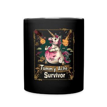 Funny Unicorn Meme Stomach Ache - Full Colour Mug - black - Front