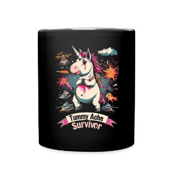 Lustiges Einhorn Meme Bauchschmerzen - Tasse einfarbig - Schwarz - Vorne