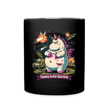 Funny Unicorn Meme Stomach Ache - Full Colour Mug - black - Front