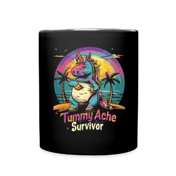 Funny Unicorn Meme Stomach Ache - Full Colour Mug - black - Front
