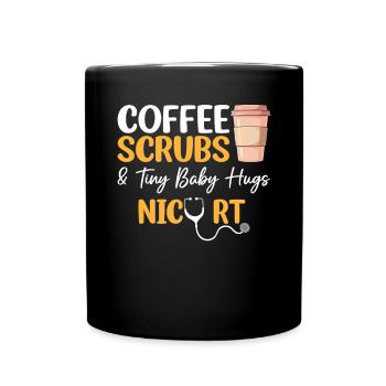 Kaffee-Peelings Und Winzige Baby-Umarmungen Lustige NICU RT - Tasse einfarbig - Schwarz - Vorne