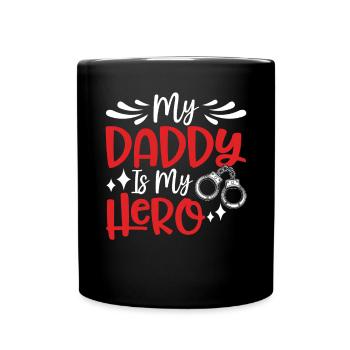 Mein Papa ist mein Held Lustiger Strafvollzugsvater - Tasse einfarbig - Schwarz - Vorne