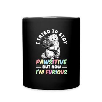 Cat Fat Fat Cat Humor Meme - Full Colour Mug - black - Front