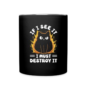 Cat Fat Fat Cat Humor Meme - Full Colour Mug - black - Front