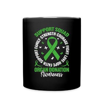 Support Squad Organ Donation Green Ribbon Kidney - Full Colour Mug - black - Front