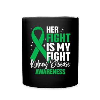 Son combat est mon combat contre la maladie rénale du ruban vert - Mug uni - noir - Devant