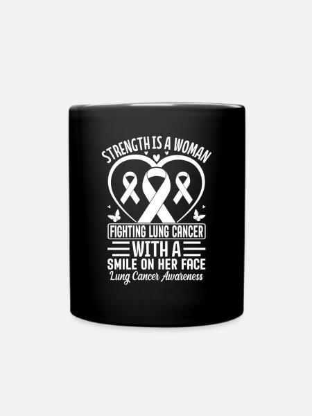 Lung Cancer Awareness White Ribbon Pulmonary Lung - Full Colour Mug - black