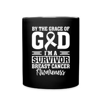 Durch die Gnade Gottes bin ich ein Überlebender Pink Ribbon - Tasse einfarbig - Schwarz - Vorne