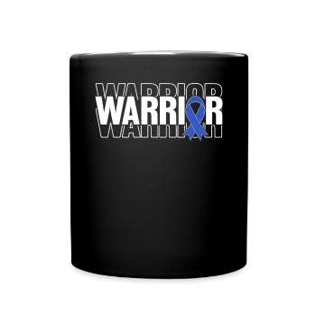 Warrior Blue Ribbon Colorectal Colon Bowel Cancer - Full Colour Mug - black - Front