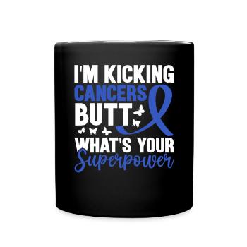 Je donne des coups de pied aux cancers Cul Ruban bleu Drôle côlon - Mug uni - noir - Devant