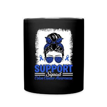 Support Squad Messy Bun Blue Ribbon Colorectal - Full Colour Mug - black - Front