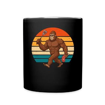Funny Bigfoot Grinng Retro BBQ Barbecue Gilling - Full Colour Mug - black - Front