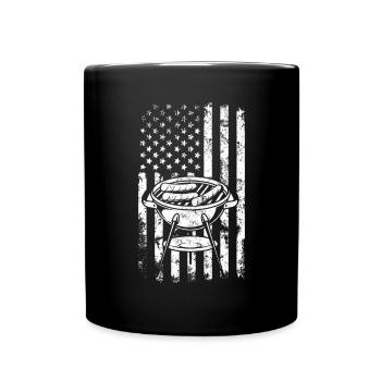 Drapeau américain BBQ Drôle Grillades Viande Fumage - Mug uni - noir - Devant
