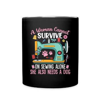 Sewing Dog Hand Stitching Sew Fabric Quilting Dog - Full Colour Mug - black - Front