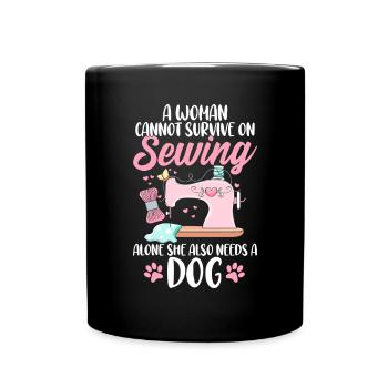 Funny Sewing Dog Quilting Crochet Hobbyist Dog - Full Colour Mug - black - Front