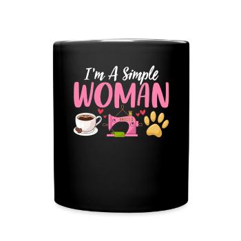 Ich bin Eine Einfache Frau Lustig Näht Hunde Und Kaffee - Tasse einfarbig - Schwarz - Vorne