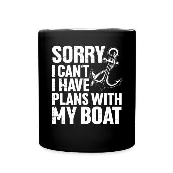 Ich kann nicht Ich habe Pläne mit meinen Booten Matrose Lustig - Tasse einfarbig - Schwarz - Vorne