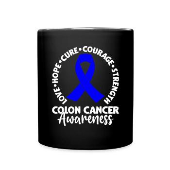 Colon Cancer Awareness Blue Ribbon Colonoscopy - Full Colour Mug - black - Front